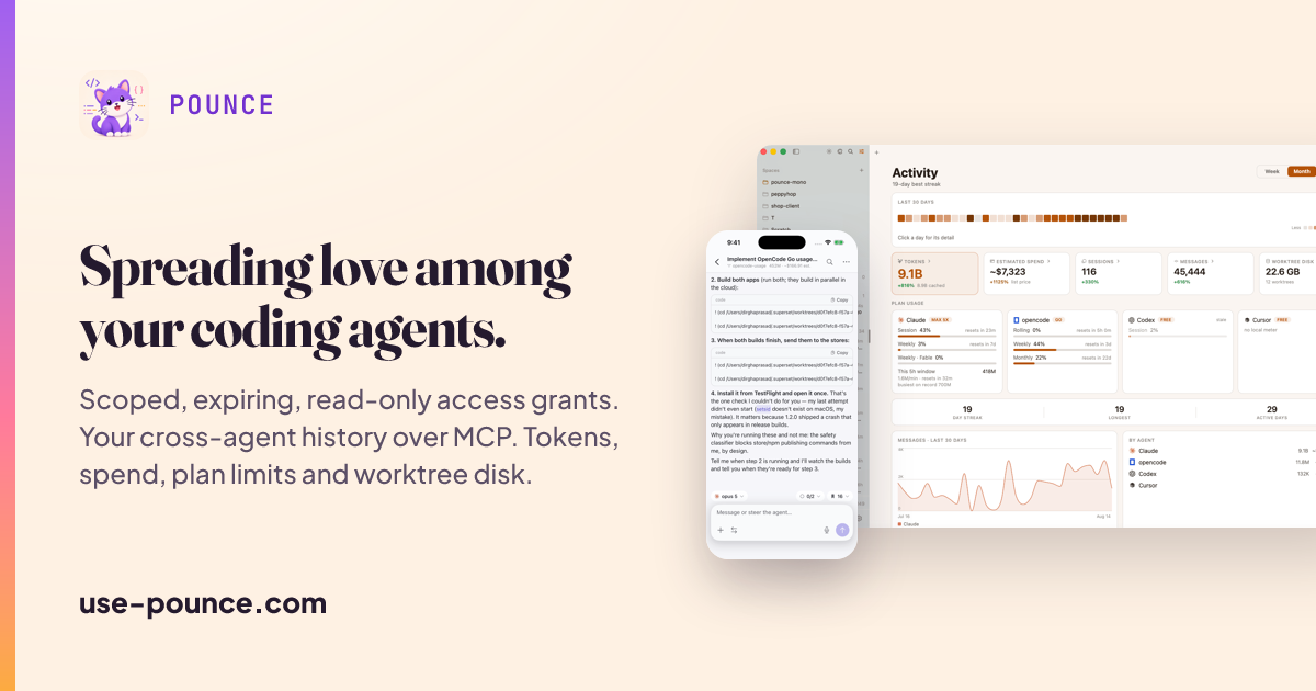 Pounce — spreading love among your coding agents